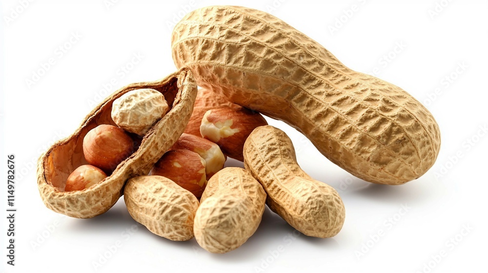 Natural Raw Peanuts in Shell and Shelled Nuts on White Background Natural Raw Peanuts in Shell and Shelled Nuts on White Background
