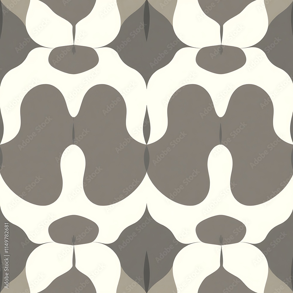 Fototapeta premium Abstract Geometric Pattern: Seamless repeating pattern with grey and white abstract shapes, creating a modern and stylish design. perfect for backgrounds, branding, textiles, and interior design.