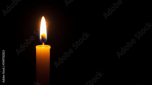 A single candle burns brightly on a dark background. photo