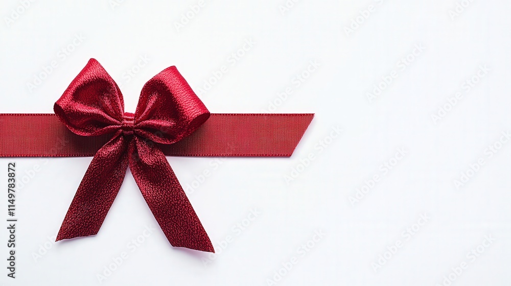 vibrant red gift bow made of glossy material features a textured ribbon loop, placed against a clean white background. vibrant red gift bow made of glossy material features a textured ribbon loop, placed against a clean white background.