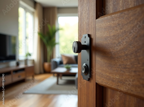 Wallpaper Mural Closeup view of modern door with key open in modern living room Torontodigital.ca