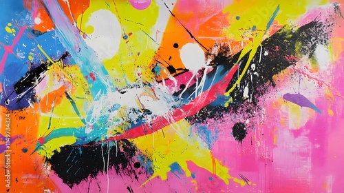 Vibrant abstract art exhibition urban gallery digital artwork creative space artistic perspective colorful expression