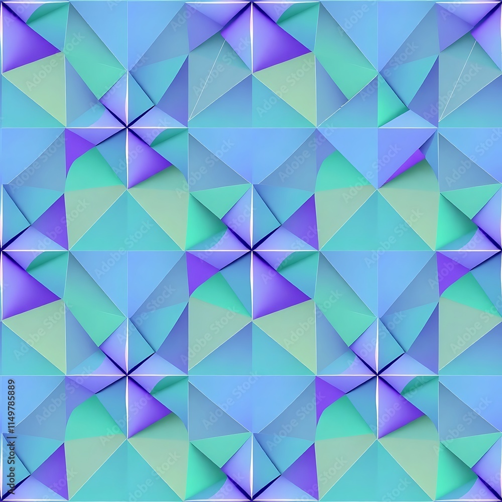 Obraz premium Geometric Abstract Pattern: A seamless pattern featuring a mesmerizing array of blue, green, and purple triangles.