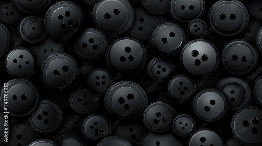 Black and white image of many buttons. The buttons are all black and have a similar design. The image has a monochromatic color scheme and a minimalist feel Black and white image of many buttons. The buttons are all black and have a similar design. The image has a monochromatic color scheme and a minimalist feel