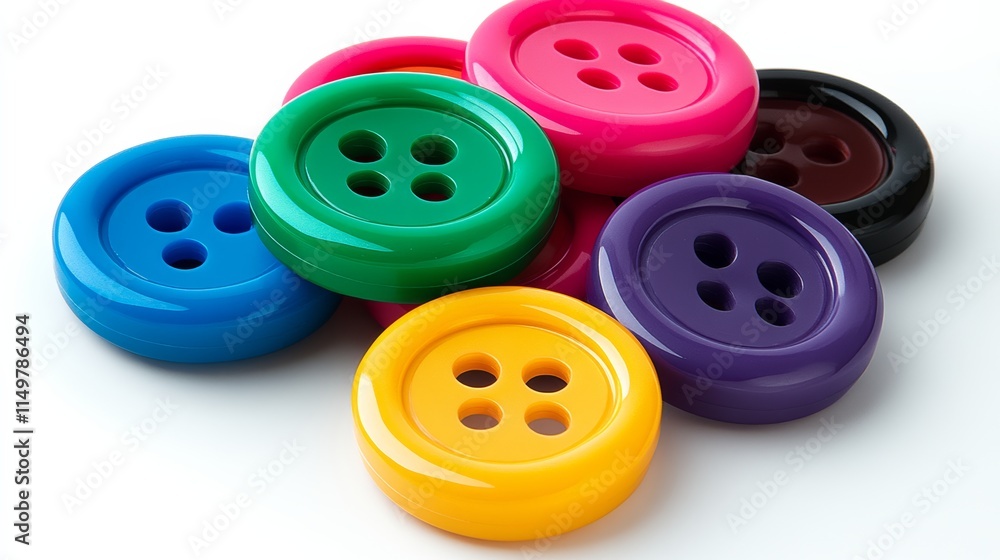Row of colorful buttons with a white background. The buttons are in various colors, including blue, green, yellow, and purple. Concept of playfulness and creativity Row of colorful buttons with a white background. The buttons are in various colors, including blue, green, yellow, and purple. Concept of playfulness and creativity