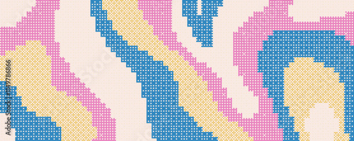 Abstract wavy background with dots, geometric dotted pattern, embroidery style. Design for clothes, fabric, background, wallpaper, packaging, batik. Vector illustration.