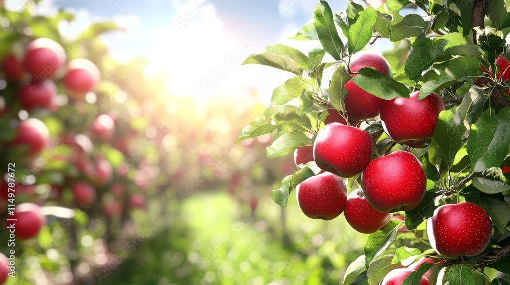 Vibrant illustration of a generative AI-created apple orchard. Vibrant illustration of a generative AI-created apple orchard.