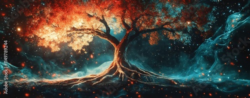 Enchanting Cosmic Tree Landscape in Ethereal Celestial Realm