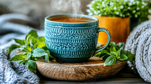 Wallpaper Mural Cozy Herbal Tea in Rustic Mug, Still Life Illustration Torontodigital.ca