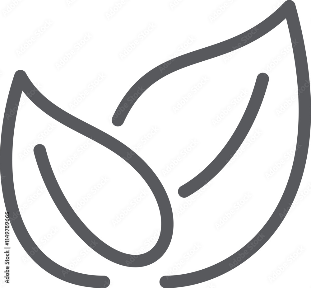 Fototapeta premium Minimalist line art featuring two overlapping gray leaves, conveying themes of nature, organic products, and eco friendly businesses, enhancing a sense of sustainability and wellness