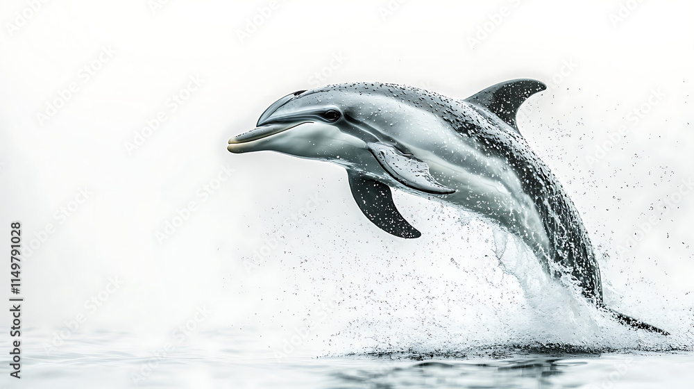 Obraz premium Dolphin Leap: A graceful and powerful dolphin leaps from the water, its sleek body and shimmering scales catching the light in this breathtaking moment of pure freedom and joy. 