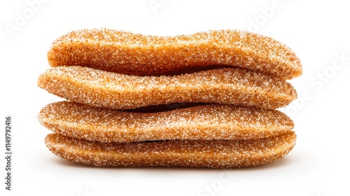 Crispy, sugar-coated snacks stacked on each other, perfect for food photography, menus, or promotional materials related to desserts, treats, or snack foods, These sweet delights appeal visually, photo