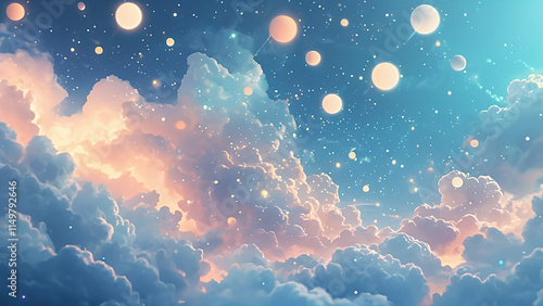 painting of sky with clouds and stars