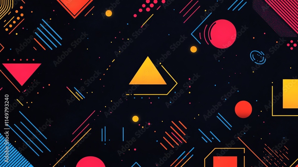 Abstract geometric pattern with vibrant colors on a dark background. Abstract geometric pattern with vibrant colors on a dark background.