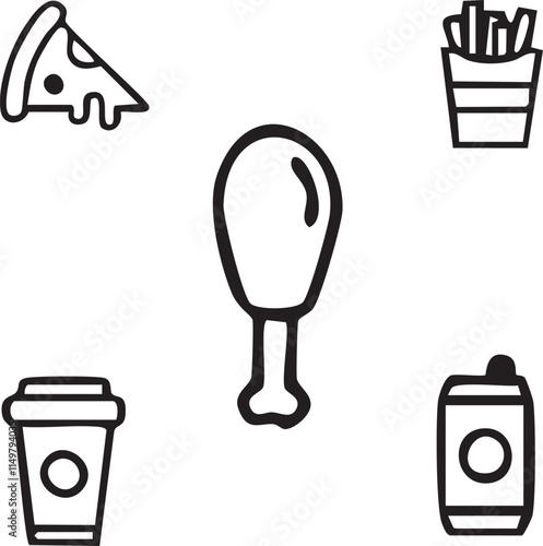 Fast food,Fried chicken,Beverage,Street food vector design icon symbol set