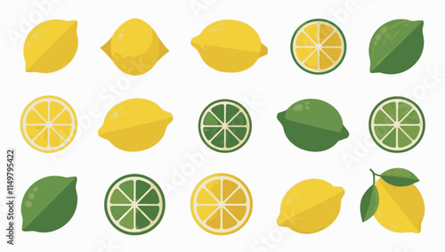 Lemon and Lime Abstract geometric background. Set of icons in simple flat style. lemons and limes. vector illustration