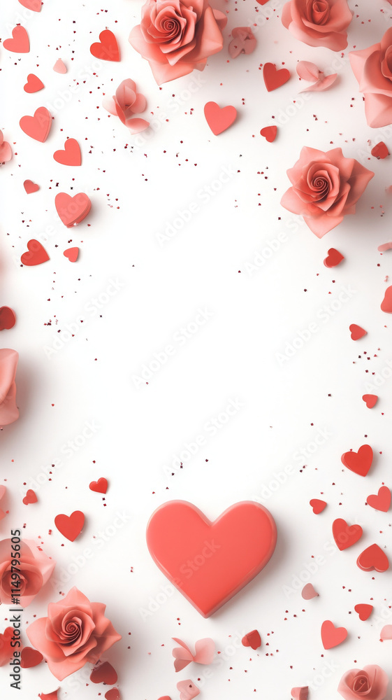 Obraz premium Romantic heart shaped design with roses and small hearts for love