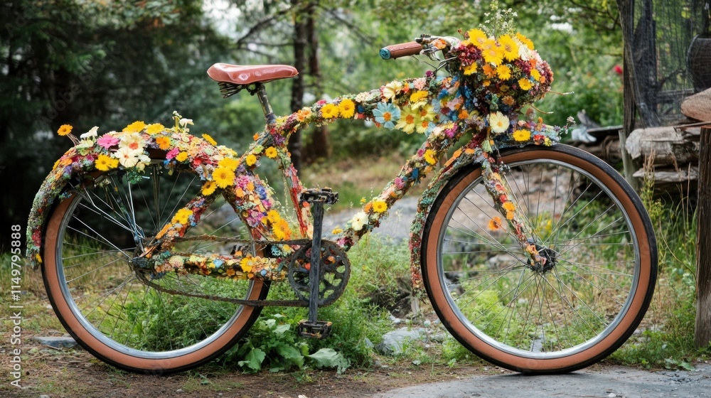 Fototapeta premium A Bicycle Adorned With Flowers