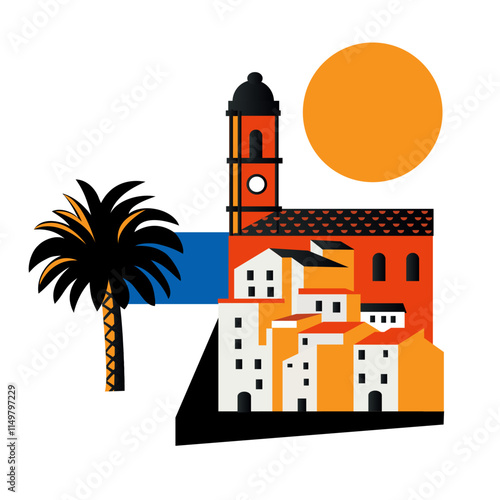 mediterranean town street vector illustration