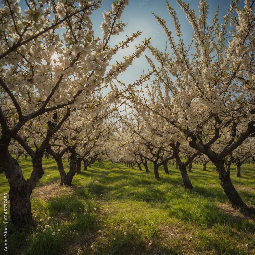 A springtime orchard with fruit blossoms hinting at the bounty to come.
A springtime orchard with fruit blossoms hinting at the bounty to come.