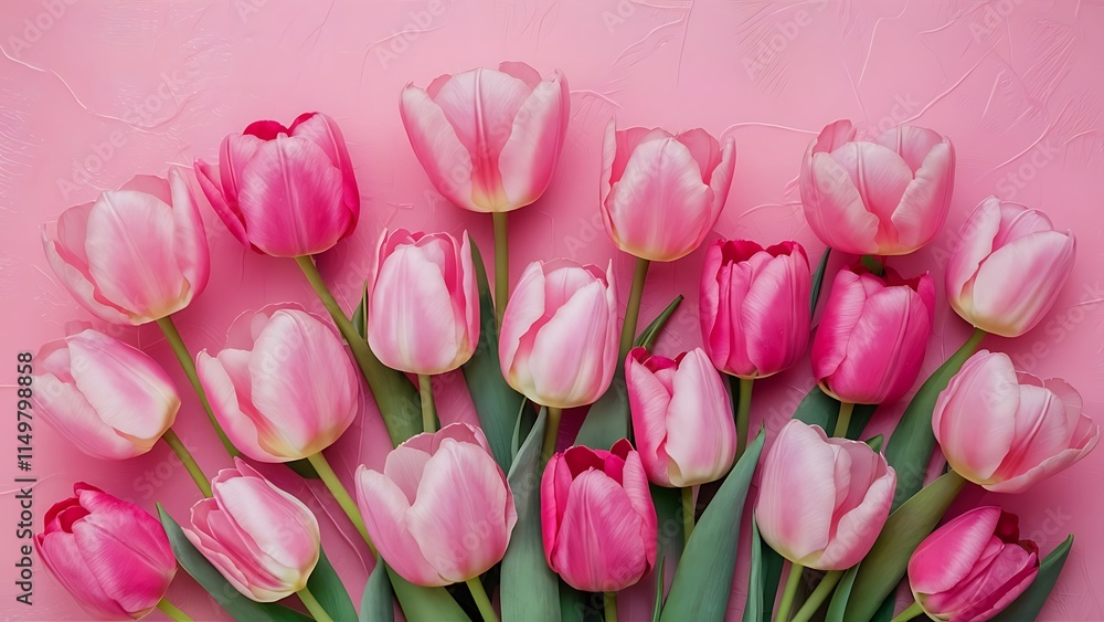 Naklejka premium Pink Tulips On Pink Background. Floral Pattern