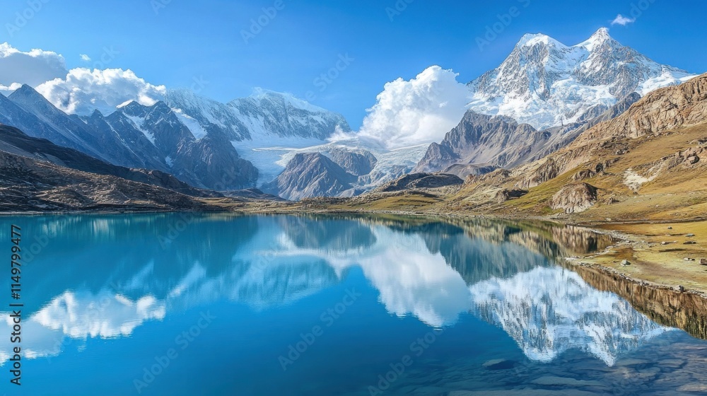 custom made wallpaper toronto digitalMountain Lake with Snow-Capped Peaks and Blue Sky