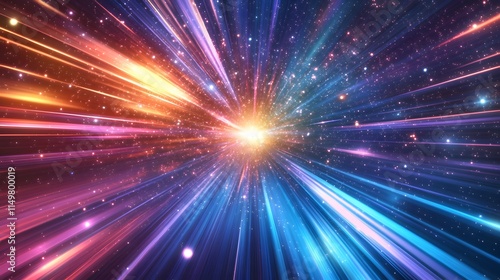Dynamic light burst cosmic space abstract visuals vibrant colors close-up view energy and motion