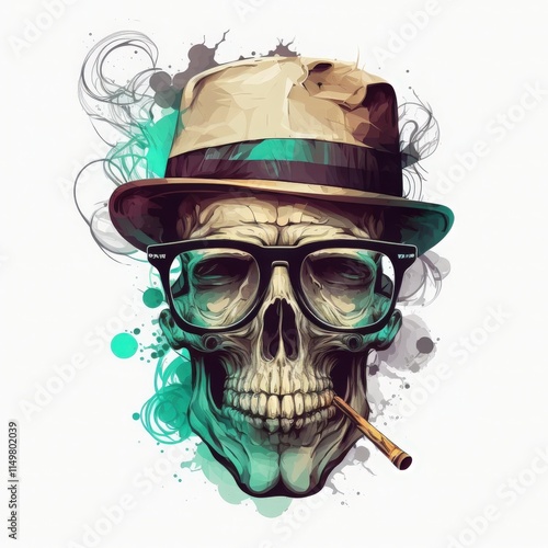 Artistic Skull with Hat and Glasses Illustration