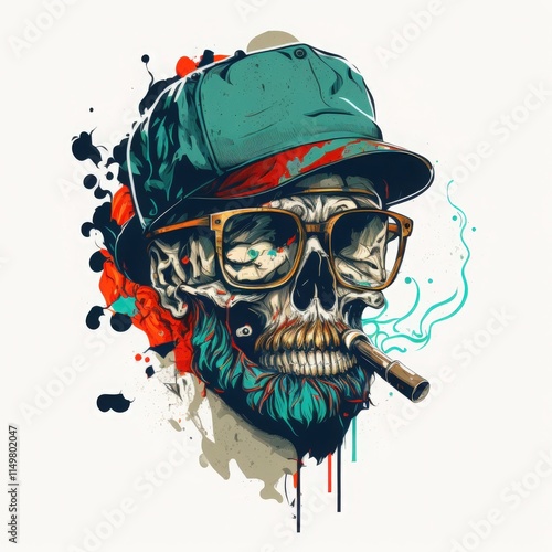 Stylish Skull Illustration with Hat and Cigar