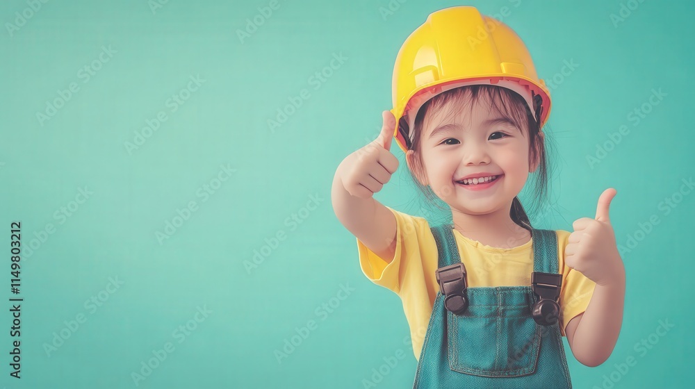 Smiling Child in Hard Hat Giving Thumbs Up Smiling Child in Hard Hat Giving Thumbs Up