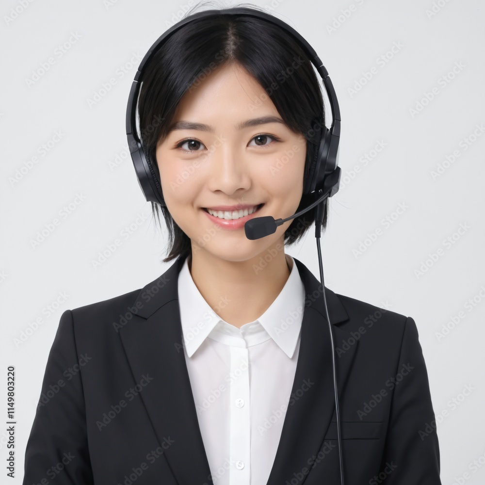 Portrait of Asian woman in call center with smile, headset and happy to help at customer service agent or sales desk. Telemarketing, communication or reception, businessman with cheerful face . Ai gen Portrait of Asian woman in call center with smile, headset and happy to help at customer service agent or sales desk. Telemarketing, communication or reception, businessman with cheerful face . Ai gen