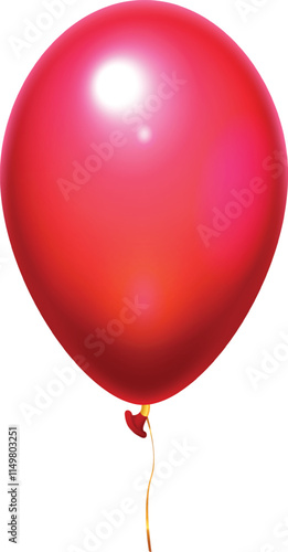 Realistic red balloon floating gracefully with a shiny gold ribbon, isolated against a bright white background, creating a festive atmosphere perfect for celebrations and party decorations