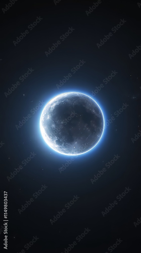Fototapeta premium Blue super moon glowing with blue halo isolated on black background. space background. Ultra realistic. Photorealistic
