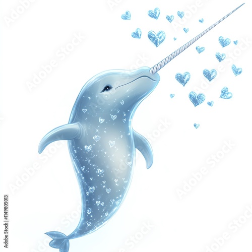 A whimsical illustration of a narwhal surrounded by floating hearts. photo