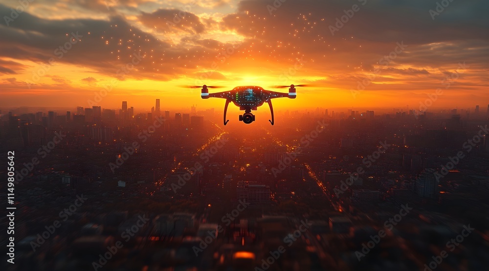 Futuristic cityscape with augmented reality and vibrant digital ads at sunset - Generative AI. Futuristic cityscape with augmented reality and vibrant digital ads at sunset - Generative AI.