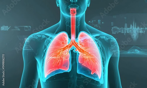 Detailed X-Ray of Lungs with Animated Layers, Glowing Infection Spread, and Holographic Medical Term Overlays