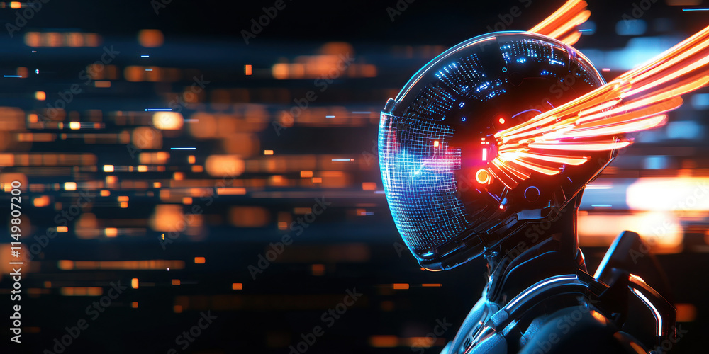 futuristic representation of AI powered security with vibrant lights and digital elements futuristic representation of AI powered security with vibrant lights and digital elements