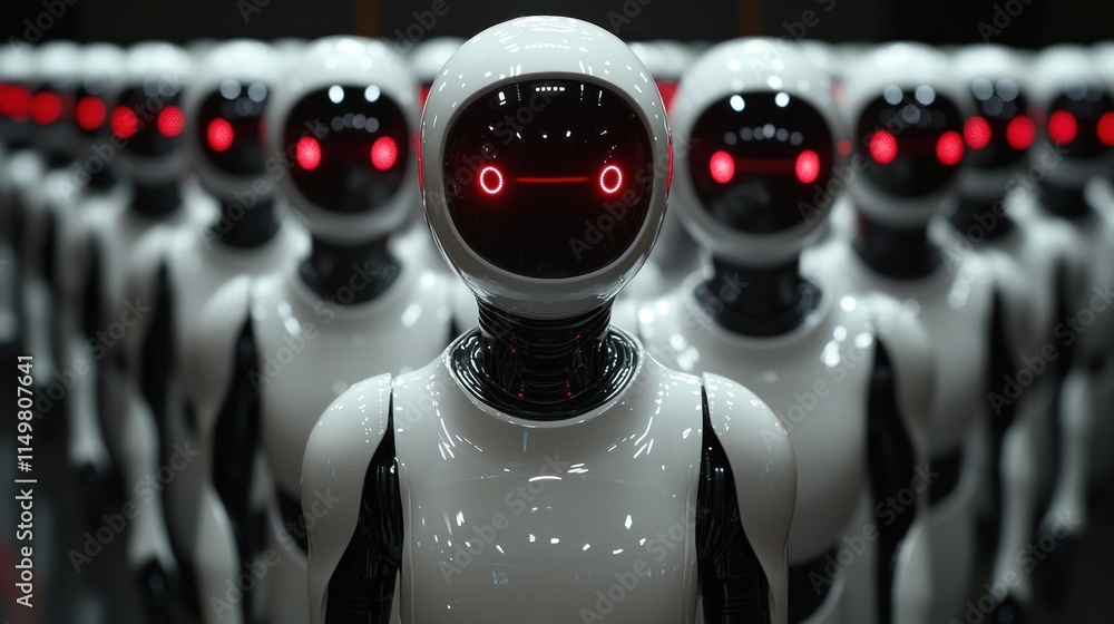 Army of robots with red eyes. Army of robots with red eyes.