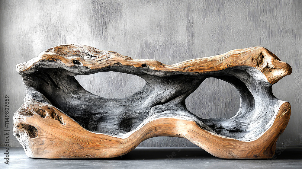 Obraz premium Carved wooden bench with unique design.