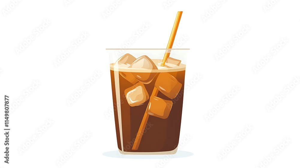 A glass of iced coffee with ice and straw A glass of iced coffee with ice and straw