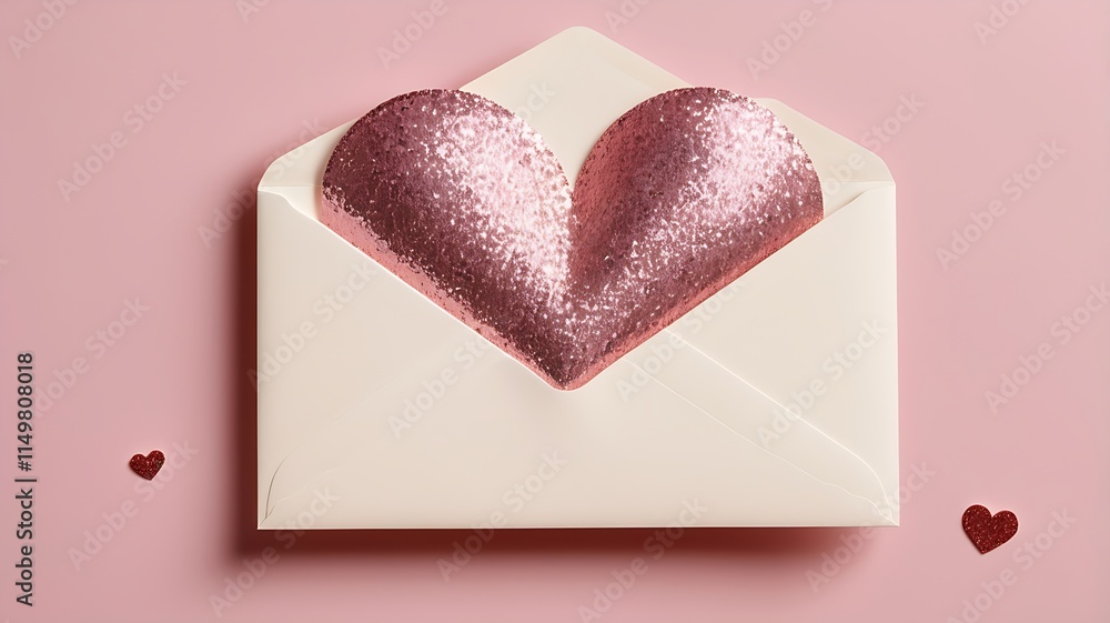 Minimalist Romantic Composition with Cream Envelope and Glitter Heart Sticker Minimalist Romantic Composition with Cream Envelope and Glitter Heart Sticker