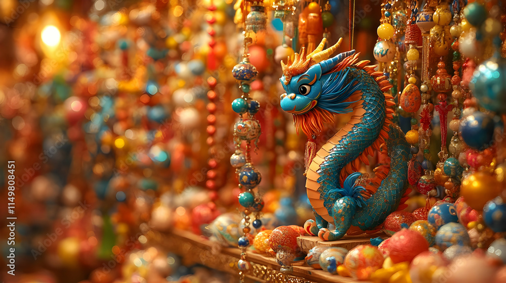 Fototapeta premium Vibrant Dragon Figurine Festive Ornament Illustration