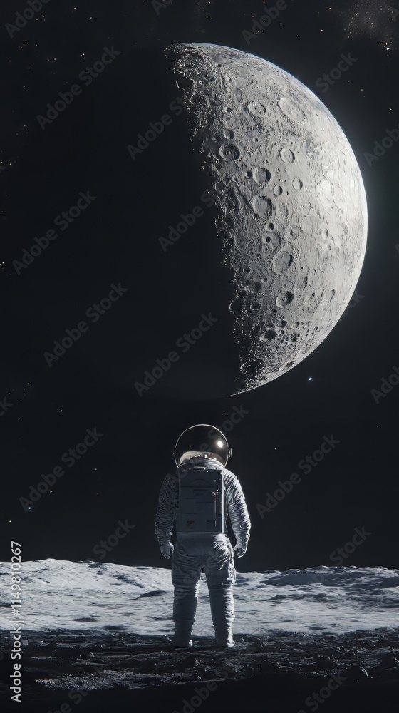 Obraz premium Spaceman and planet, human in space concept. space background. Ultra realistic. Photorealistic
