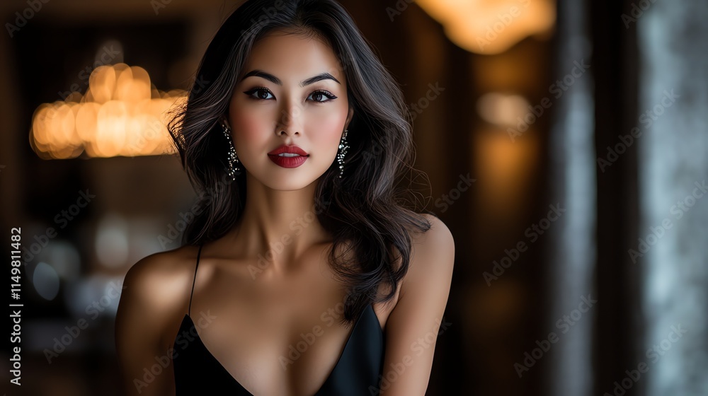 A woman with long dark hair and natural makeup looks at the camera. A woman with long dark hair and natural makeup looks at the camera.