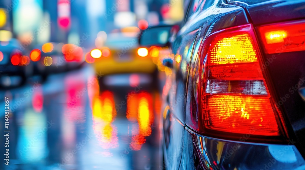 Police car lights flashing in a busy urban environment, symbolizing vigilance and security in maintaining public order. Police car lights flashing in a busy urban environment, symbolizing vigilance and security in maintaining public order.