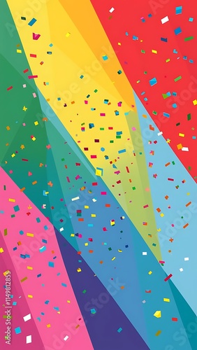 Bright Confetti On Colorful Background. Geometric Pattern Papers. Minimal