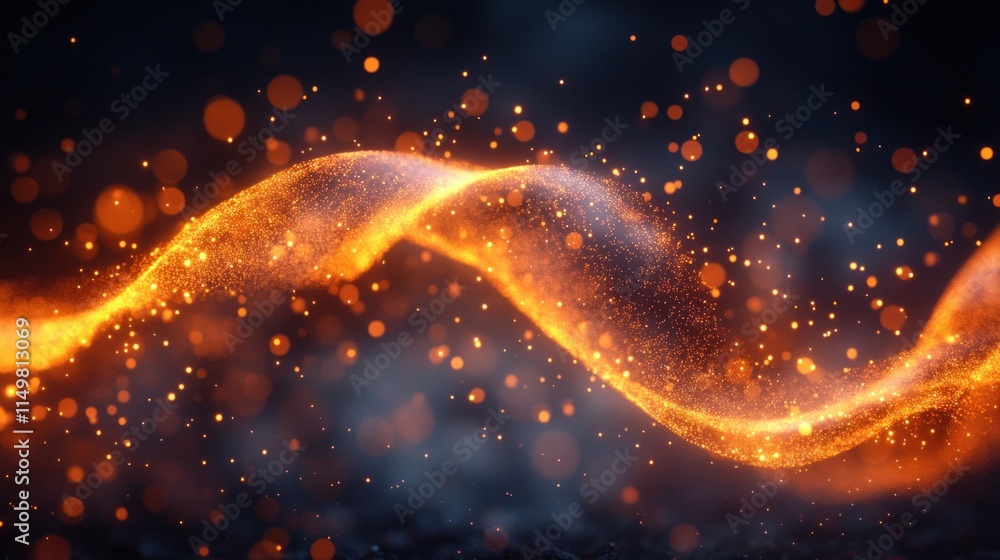 Fototapeta premium Golden sparkling wave, dark background.