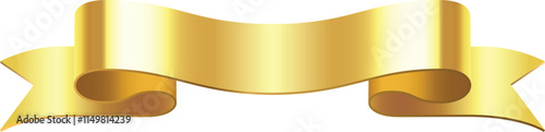Shiny golden ribbon banner waving freely on white background, perfect for celebrations, awards, or festive decorations, adding a touch of elegance and prestige