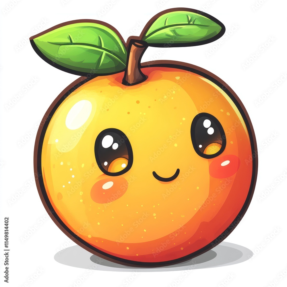 Obraz premium Adorable Cartoon Orange With Happy Face And Leaves