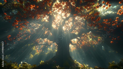 Sunbeams Through Blossoming Tree